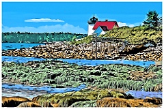 Hendricks Head Lighthouse at Low Tide - Digital Painting